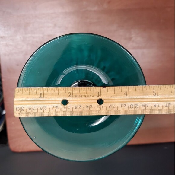 Mid Century Blenko Art Glass Blue Green Hand Blown Trumpet Vase - Picture 9 of 10